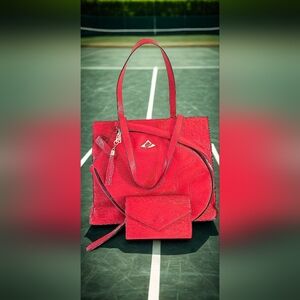 NiceAces Maya Tennis Tote Red Ruby Luxury Sport Bag & Small Purse Set